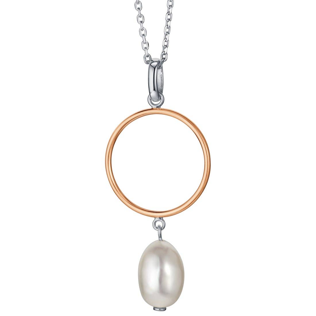 Freshwater Cultured Pearl circle design Drop Pendant Sterling Silver