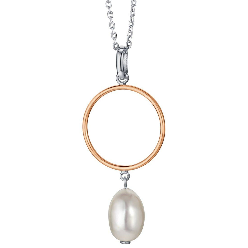 Freshwater Cultured Pearl circle design Drop Pendant Sterling Silver