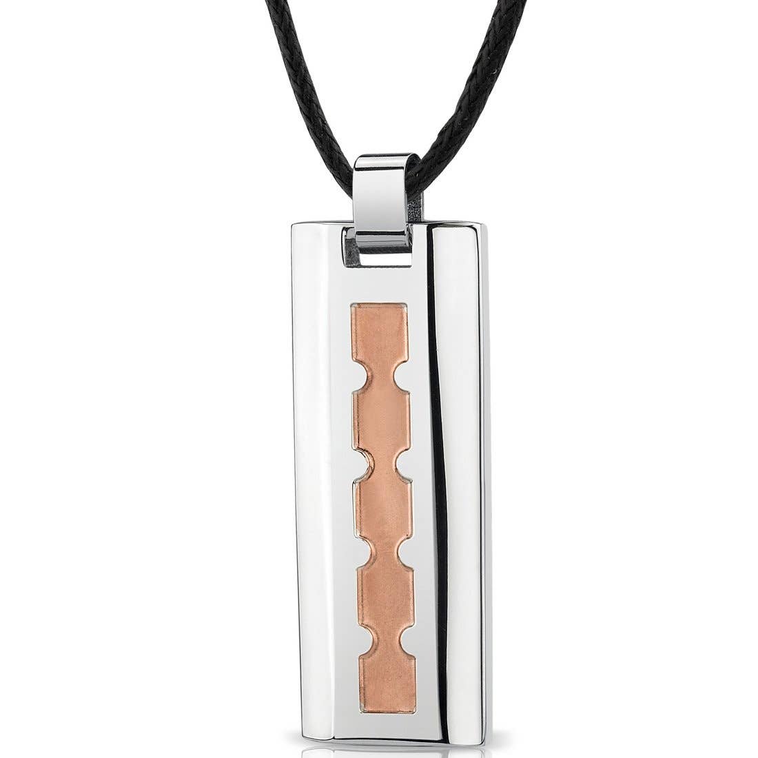 Stainless Steel Rose Gold-Tone Dog Tag Bar Pendant