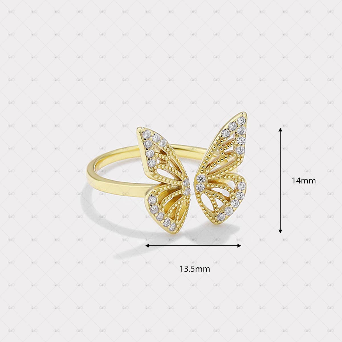 S925 Silver Hollow Butterfly Shape Ring: Yellow Gold