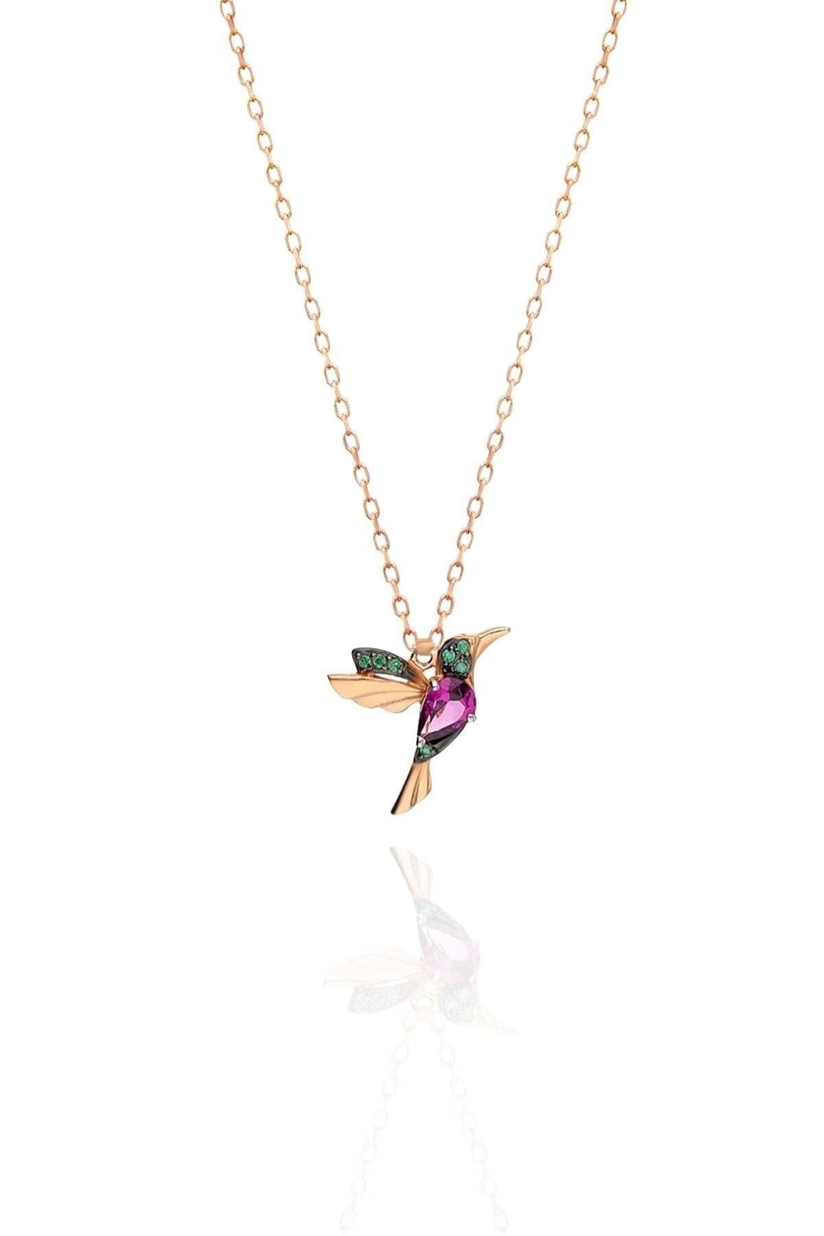 Women's Ruby Bird Design 925 Sterling Silver Necklace: GOLD