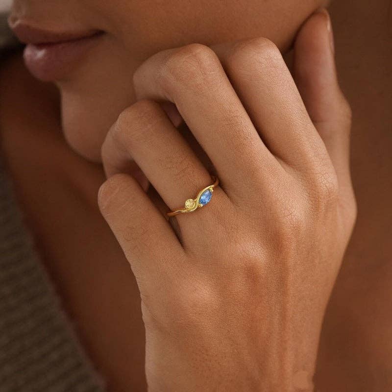 Two-Tone Double Shape Wave Band Ring in 925 Sterling Silver: size U