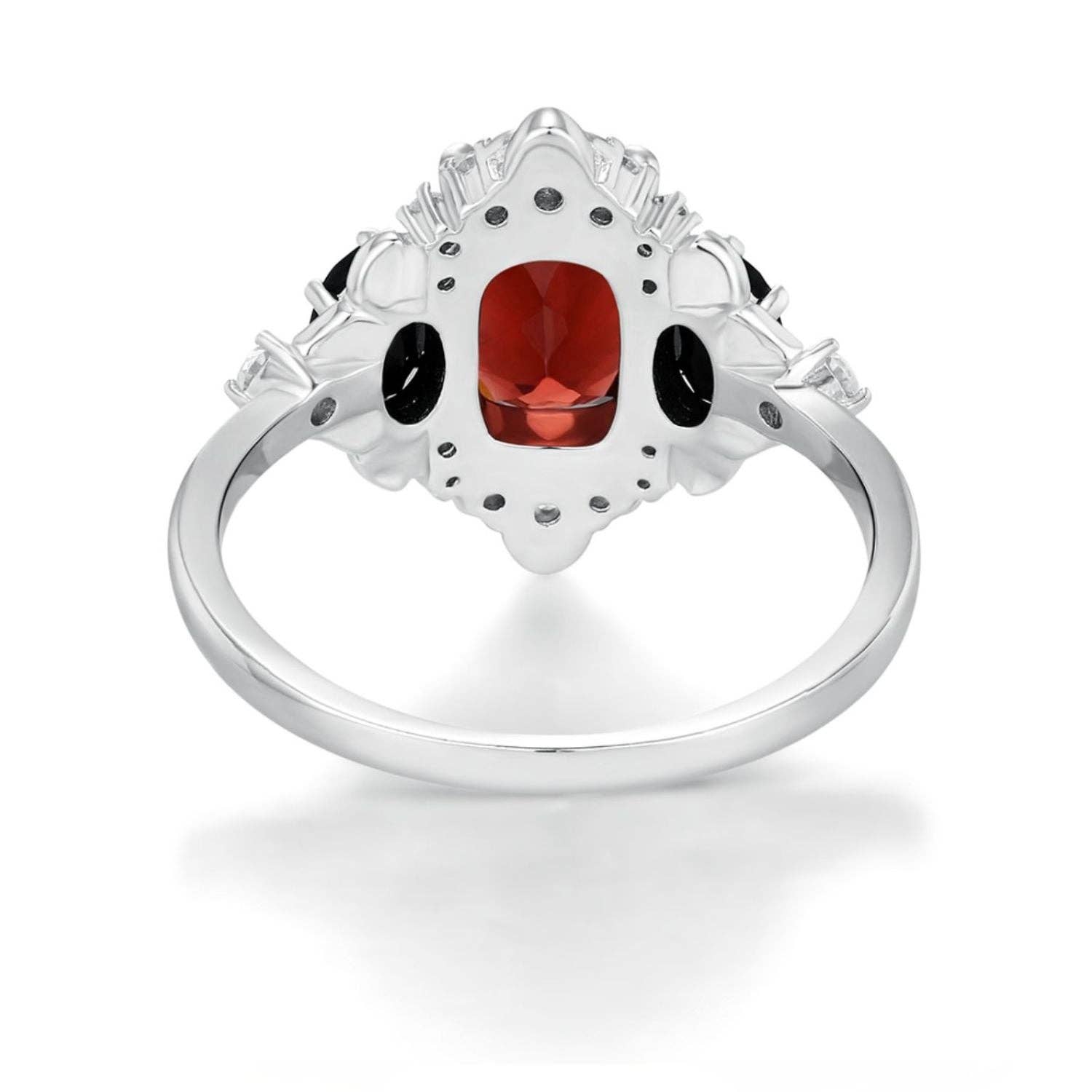 Queen of the Shadows Mozambique Red Garnet Ring: White Gold Vermeil / size N