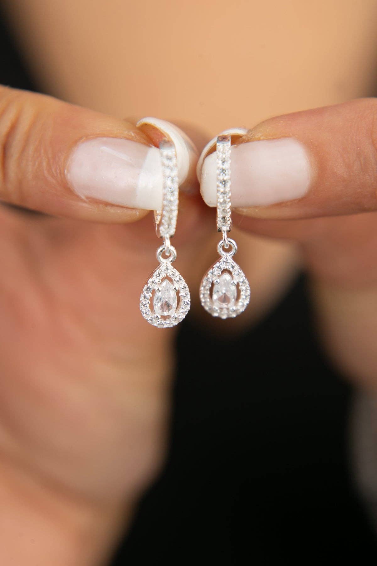 Women's "Waterdrop" Model 925 Sterling Silver Earrings: SILVER