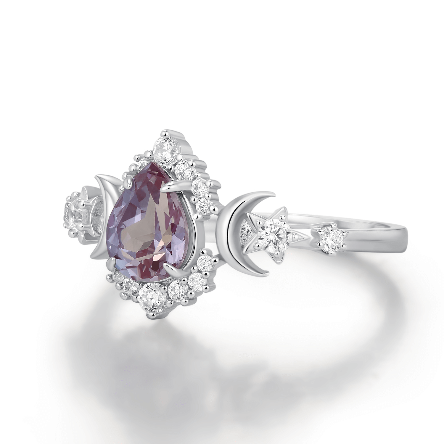 Galactic Pear Cut Alexandrite Ring: White Gold Vermeil / size P