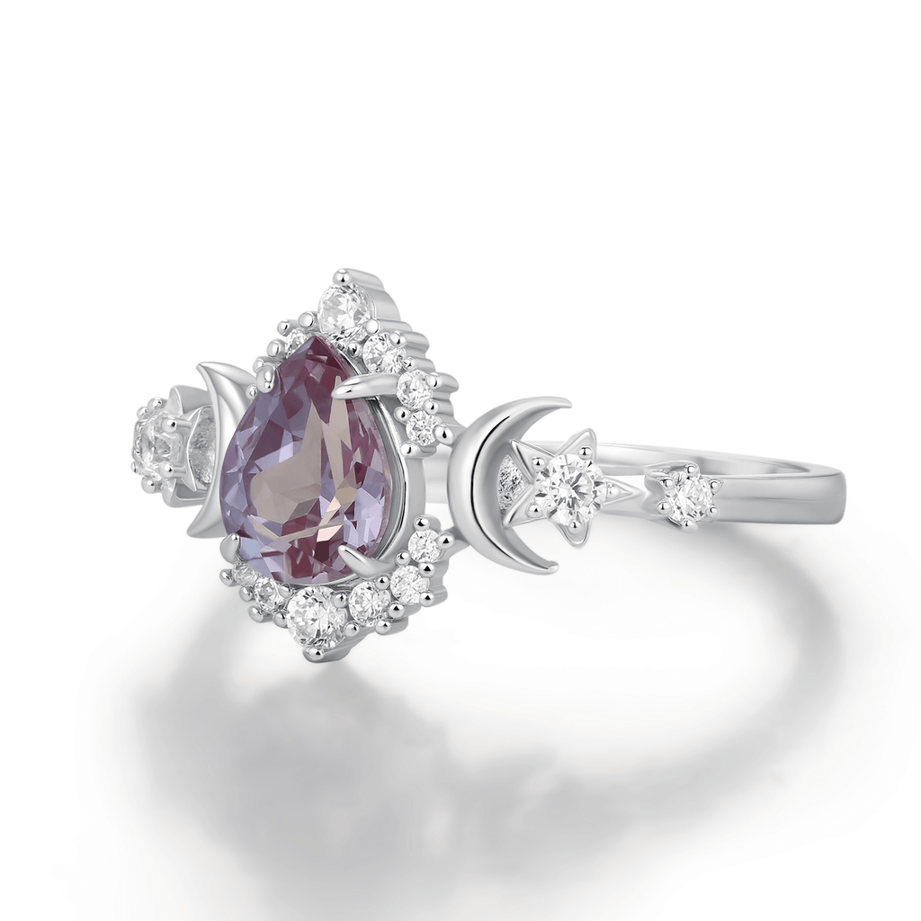 Galactic Pear Cut Alexandrite Ring: White Gold Vermeil / size P