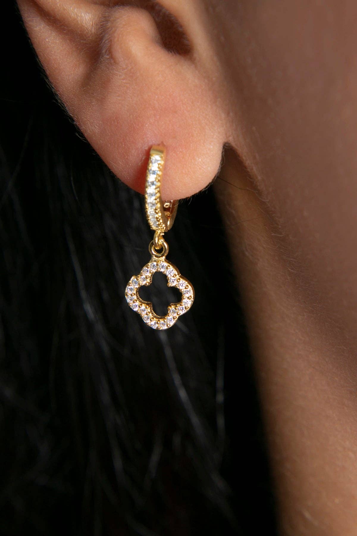 Women's 925 Sterling Silver Stone Shamrock Earrings: GOLD