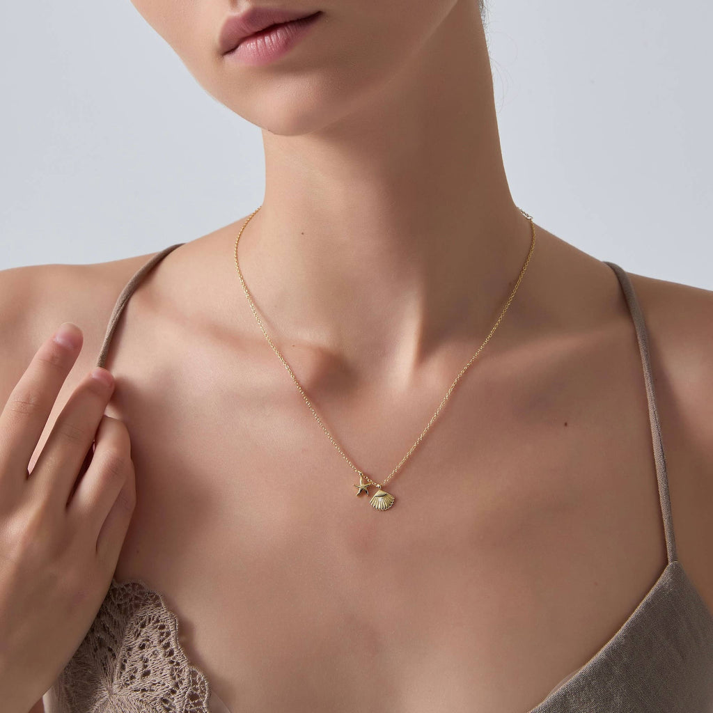 Seashell Starfish Pendant Necklace in 925 Sterling Silver: Rose gold