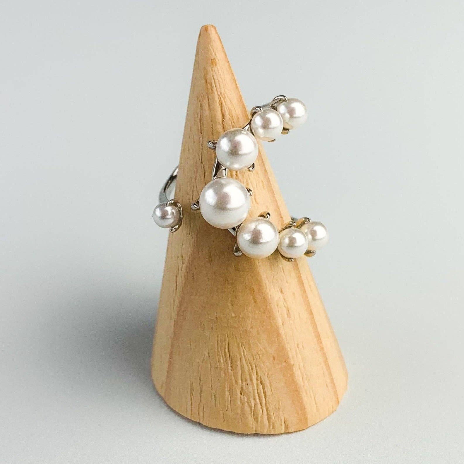 Sterling Silver Pearl Curved Open Ring
