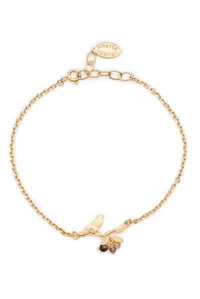Tiny Bird on Branch Bracelet: Goldplate