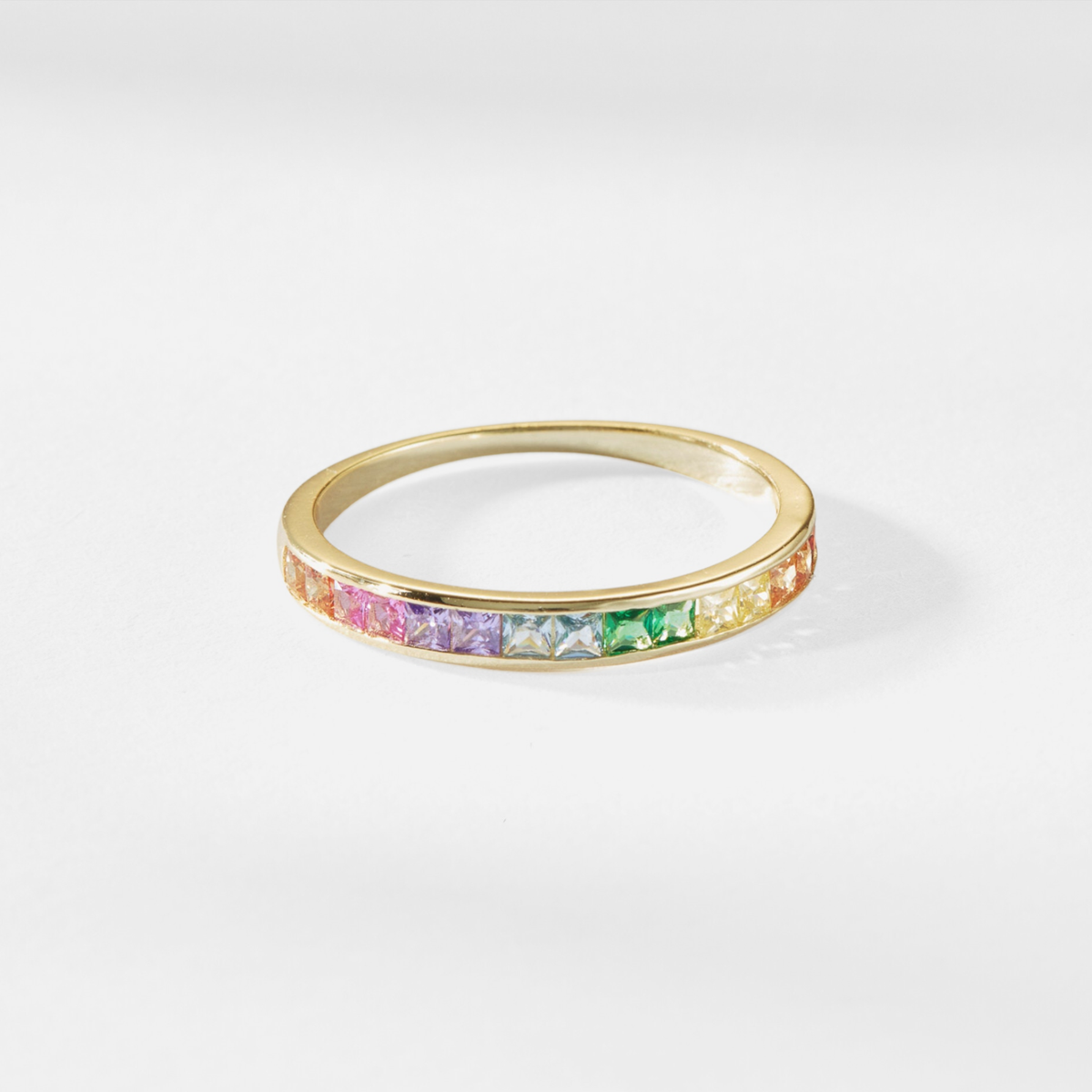 Rainbow Gemstone LGBT Wedding Ring in 925 Sterling Silver: Gold size P 1/2
