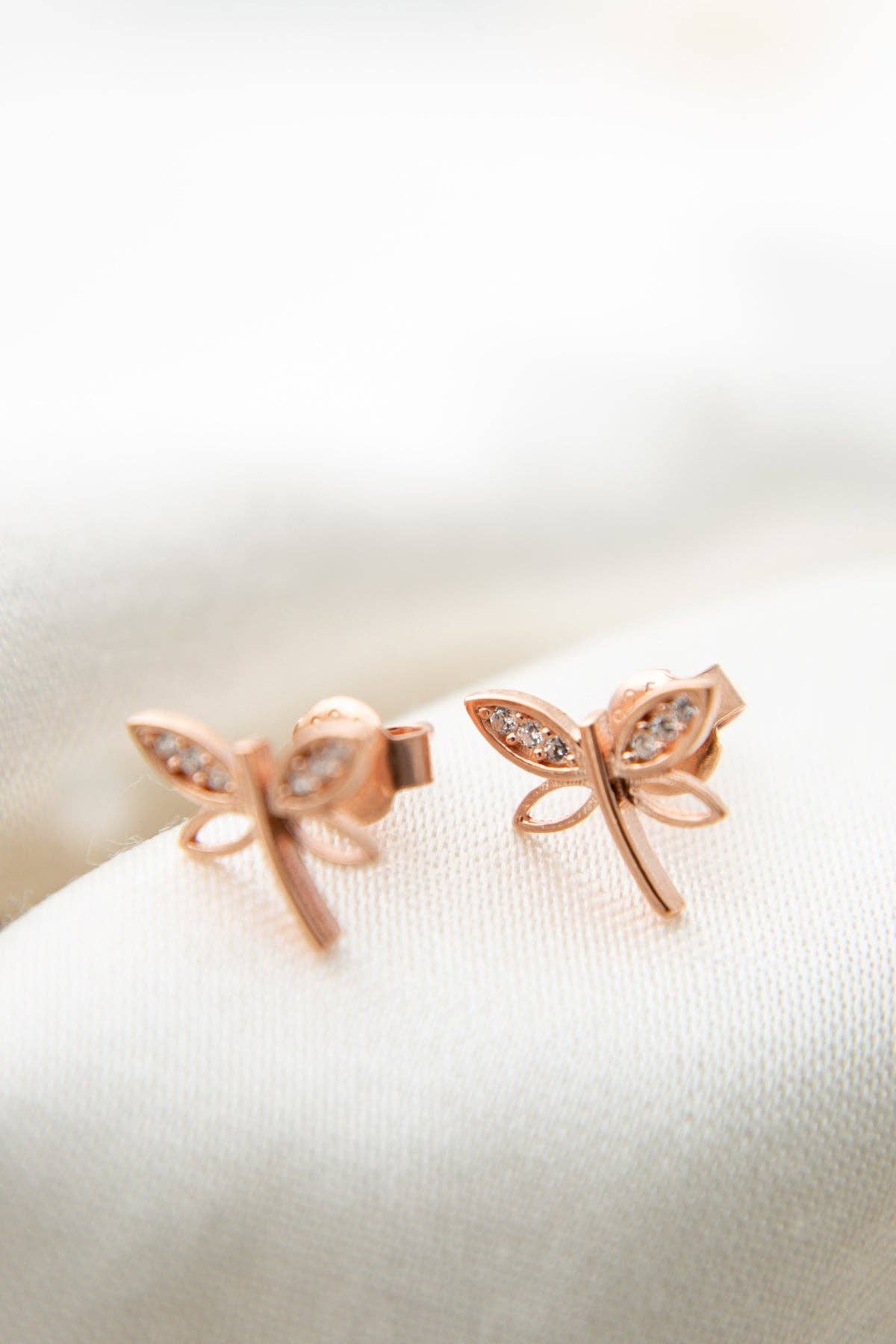 Women's Rose-Plated Dragonfly Earrings in 925 Sterling Silver: GOLD