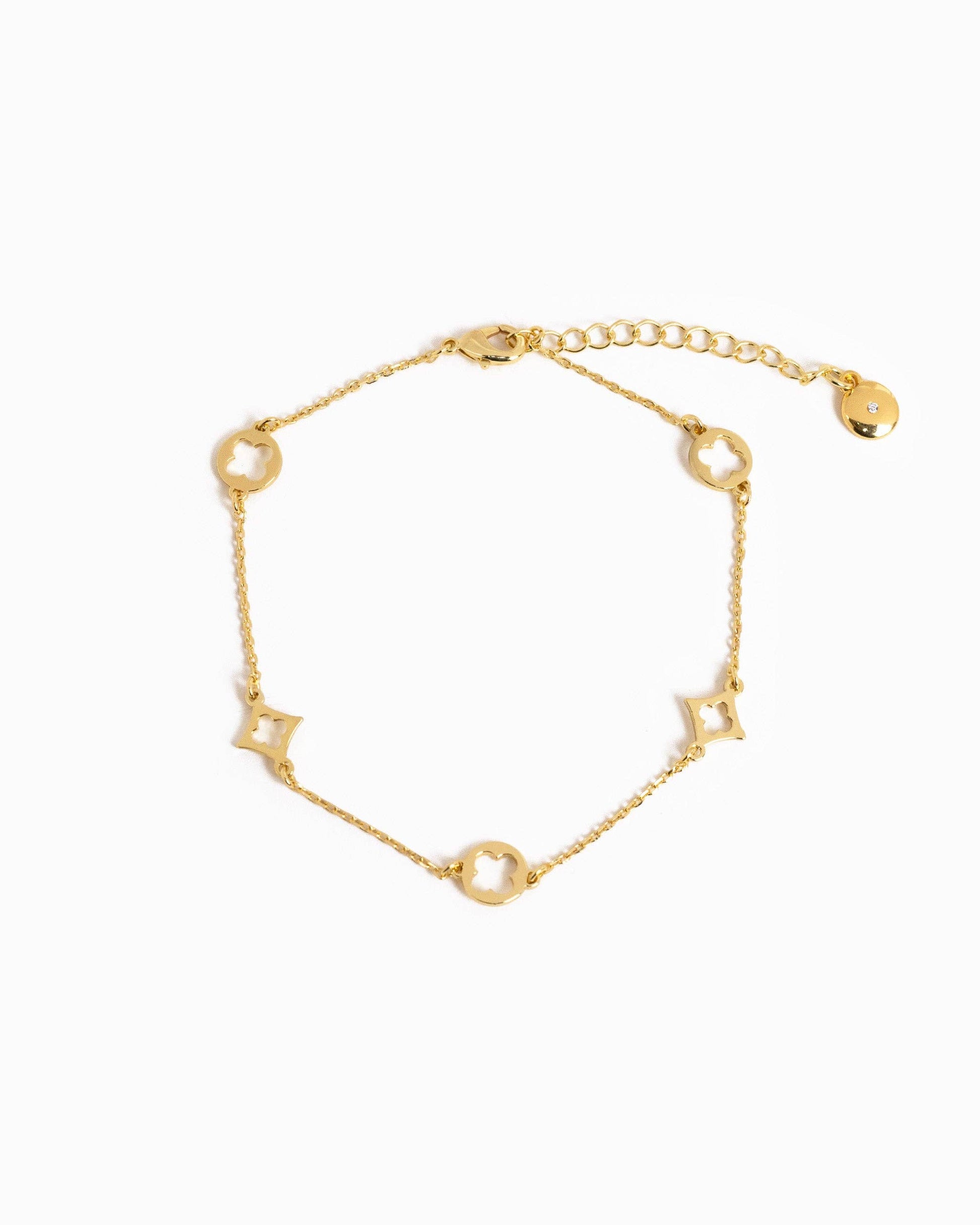 Multi-shape Spade Clover Charm Station Bracelet: Gold