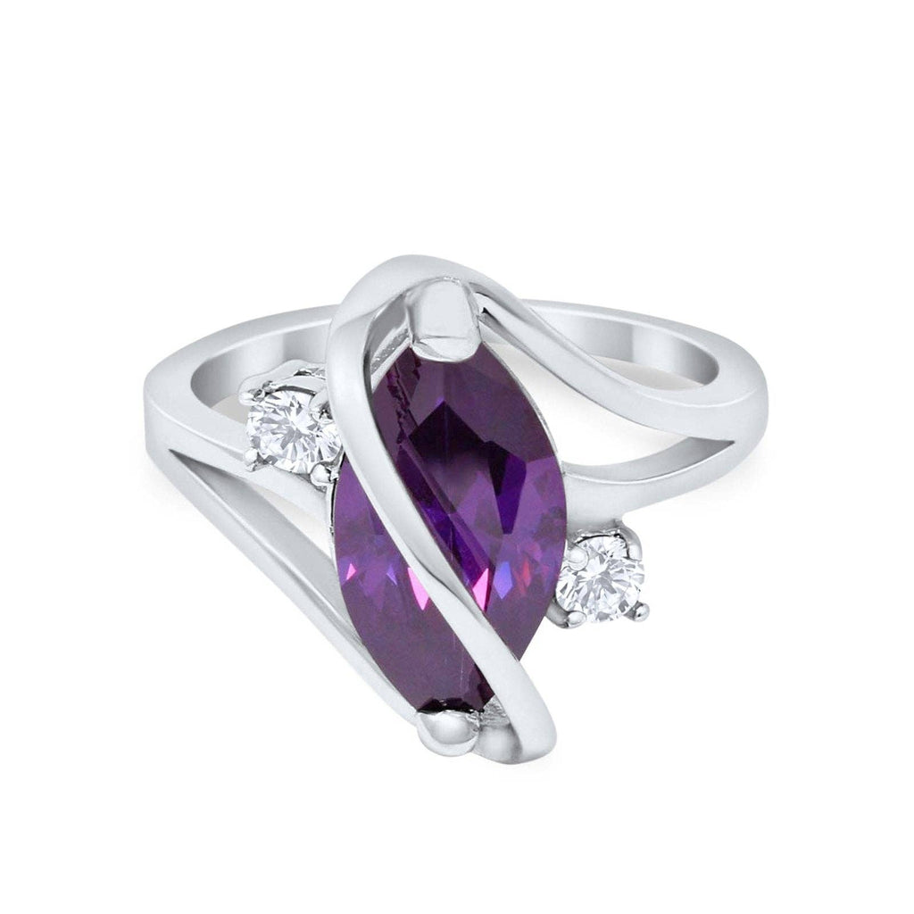 Swirl Fashion Ring Marquise Simulated Amethyst CZ: Simulated Amethyst CZ size V
