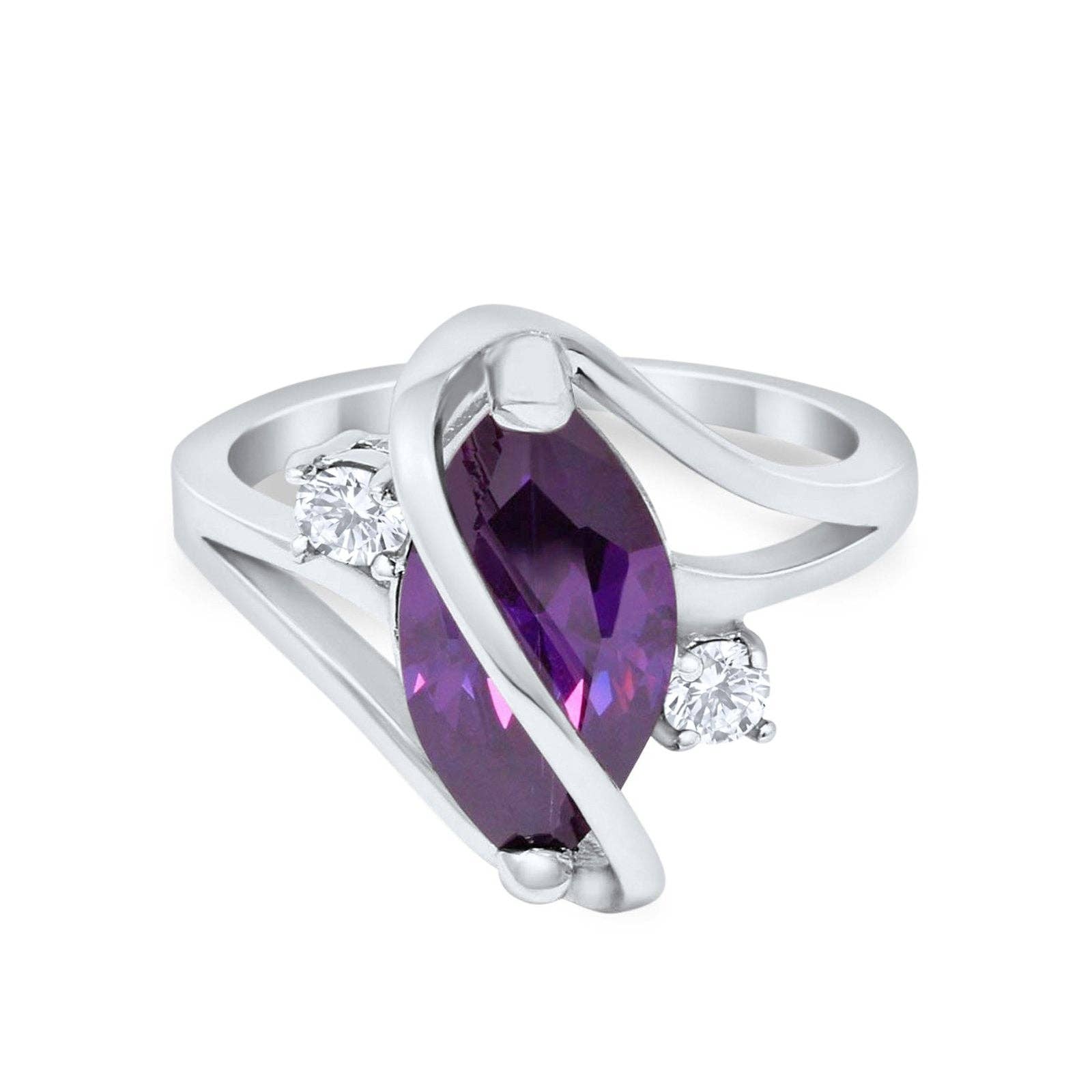 Swirl Fashion Ring Marquise Simulated Amethyst CZ: Simulated Amethyst CZ size V