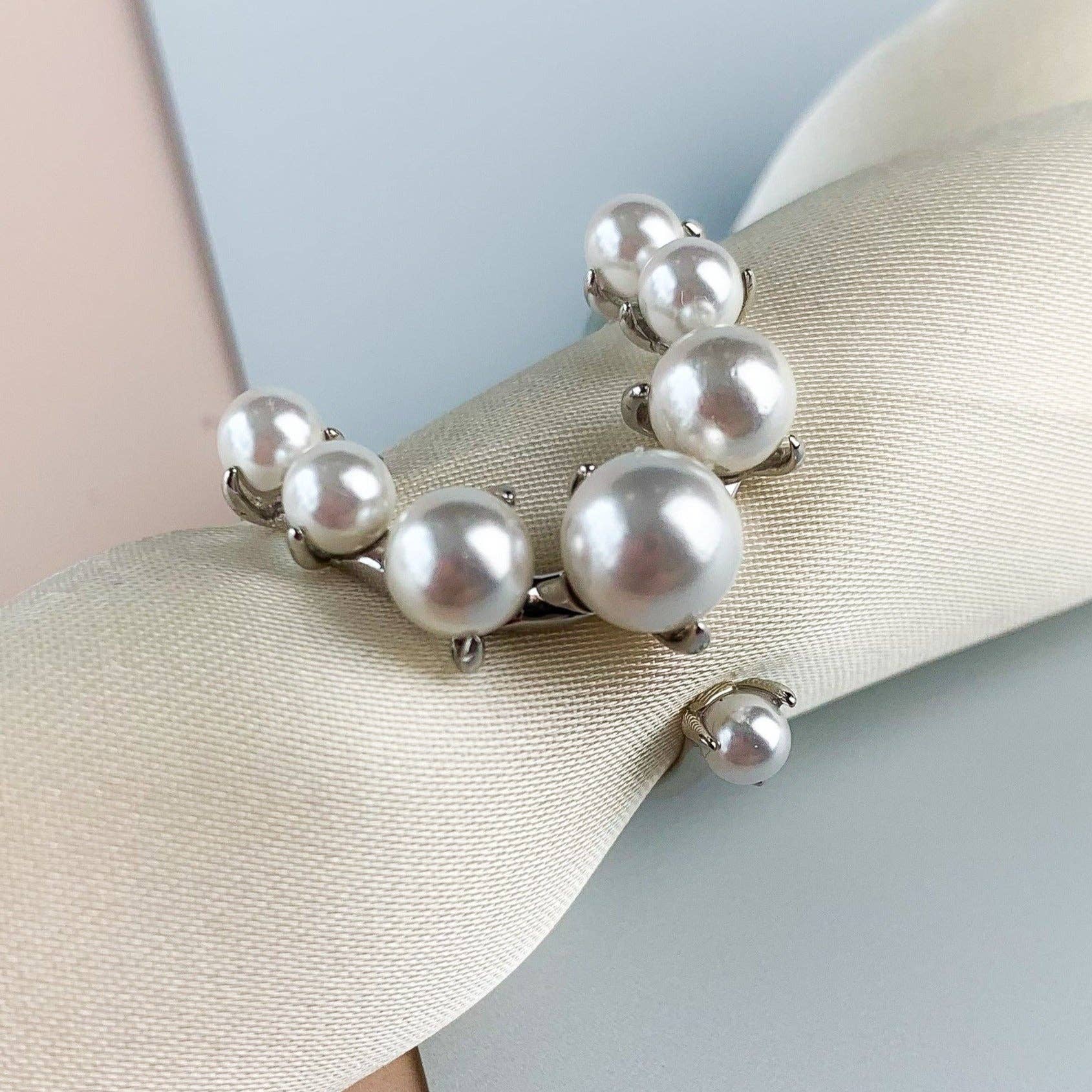 Sterling Silver Pearl Curved Open Ring