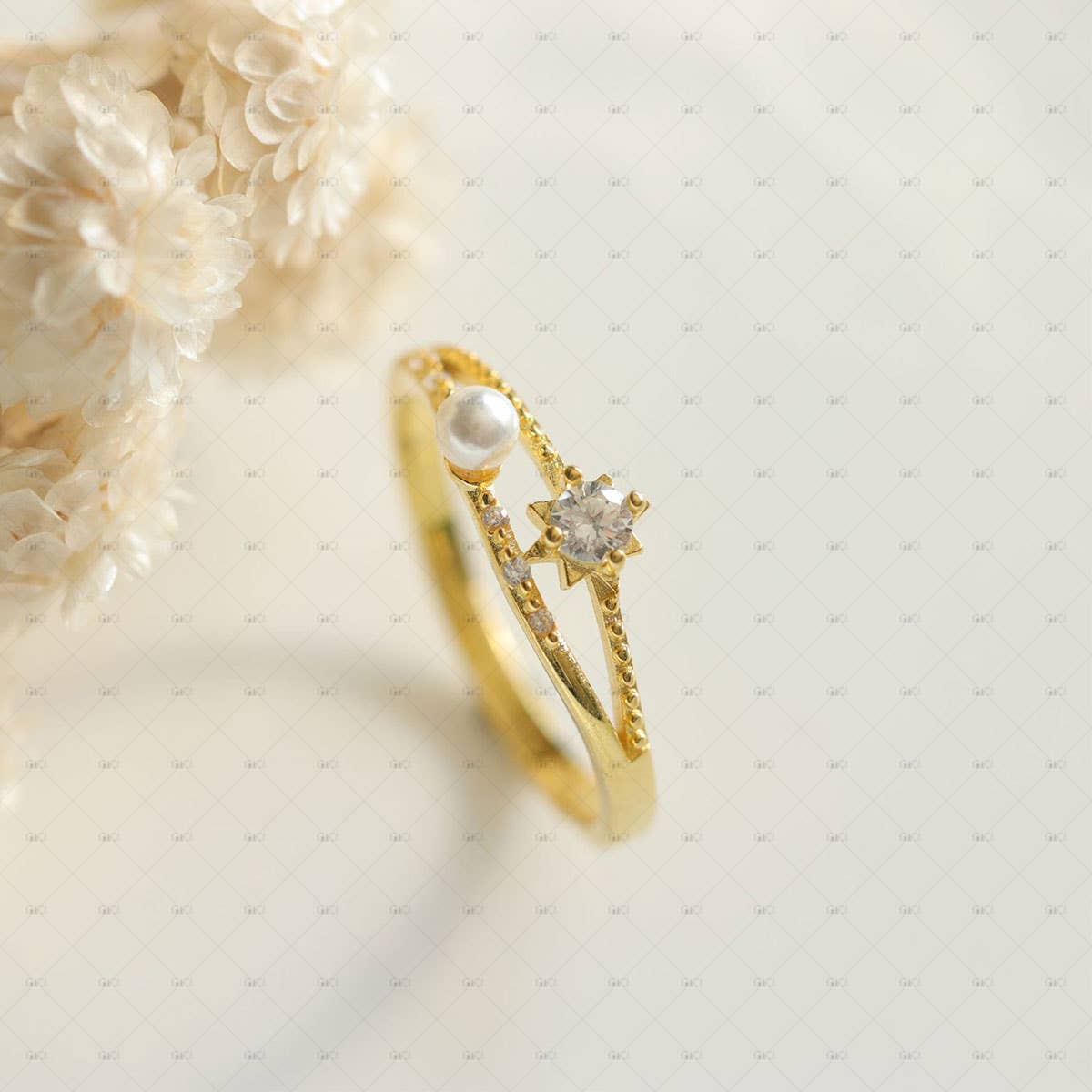 S925 Sterling Silver Pearl Zircon Ring Adjustable size from K and above