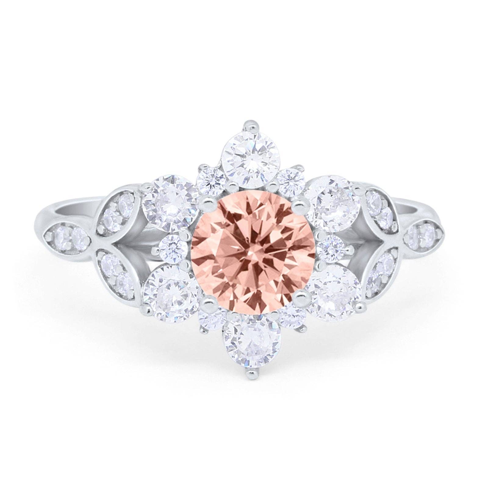 Floral Cluster Simulated Morganite CZ Wedding Ring: Simulated Morganite CZ size r