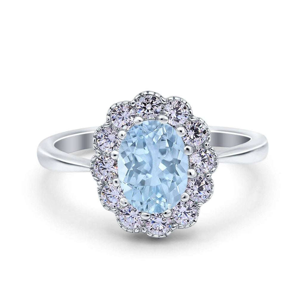 Vintage Floral Engagement Ring Oval Simulated Aquamarine CZ: Simulated Aquamarine CZ size s1/2