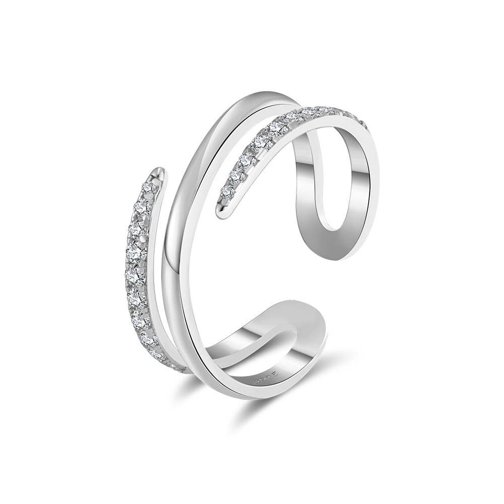 S925 Sterling Silver Zircon Plated 14k Gold Ring: Silver Adjustable size: L and above