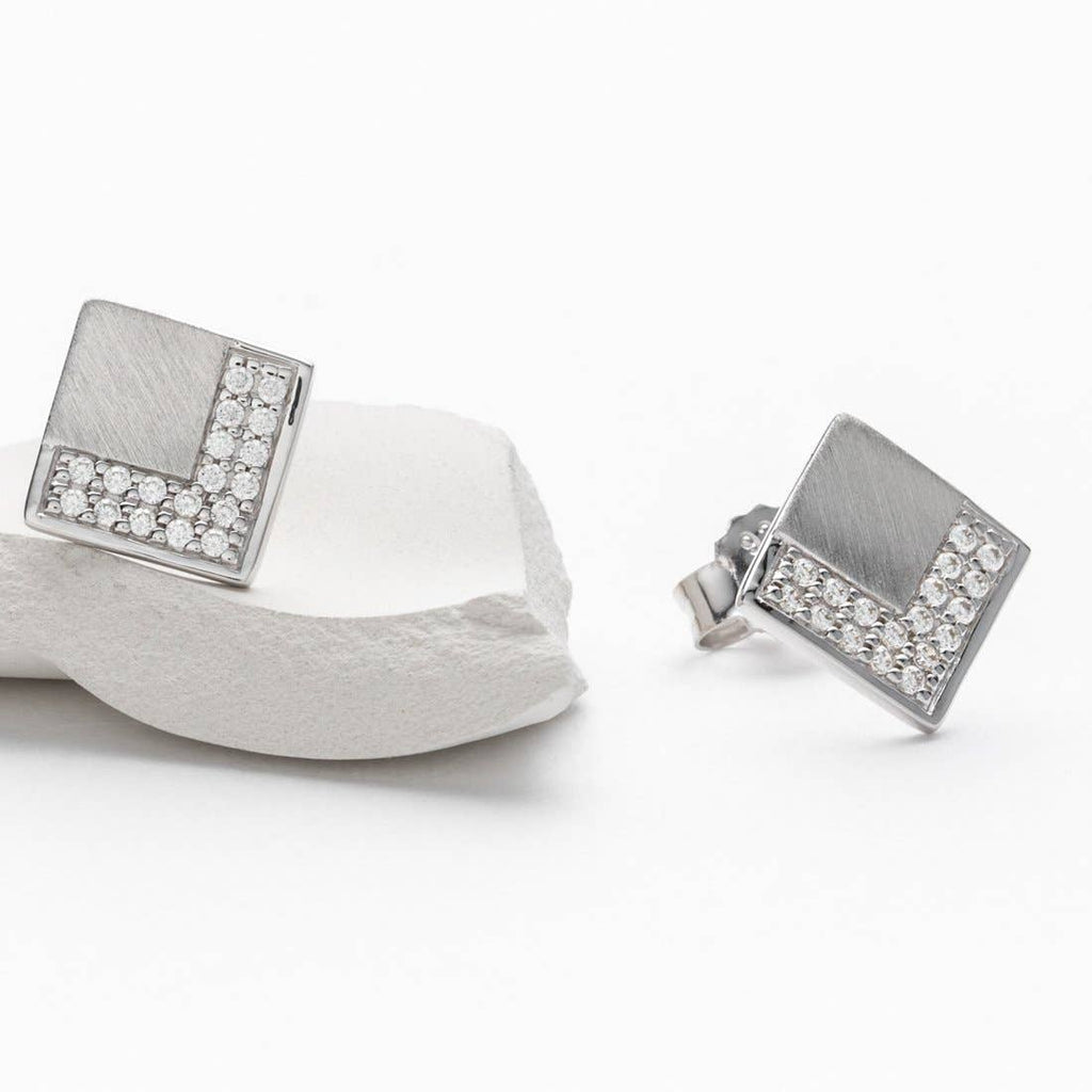 Sterling Silver Adorned Geometric Floating Earrings