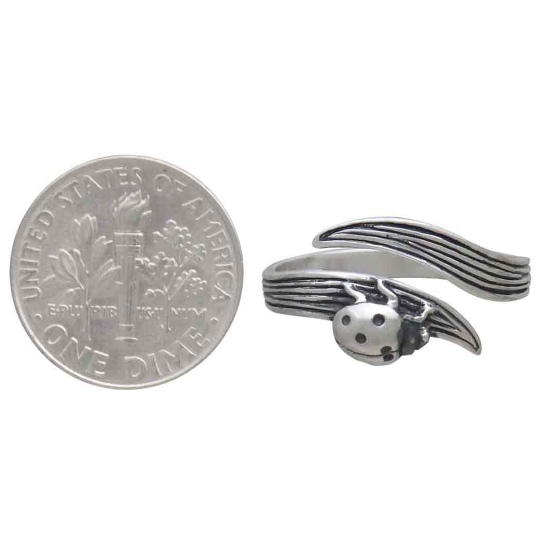Sterling Silver Adjustable Leaf and Ladybug Ring