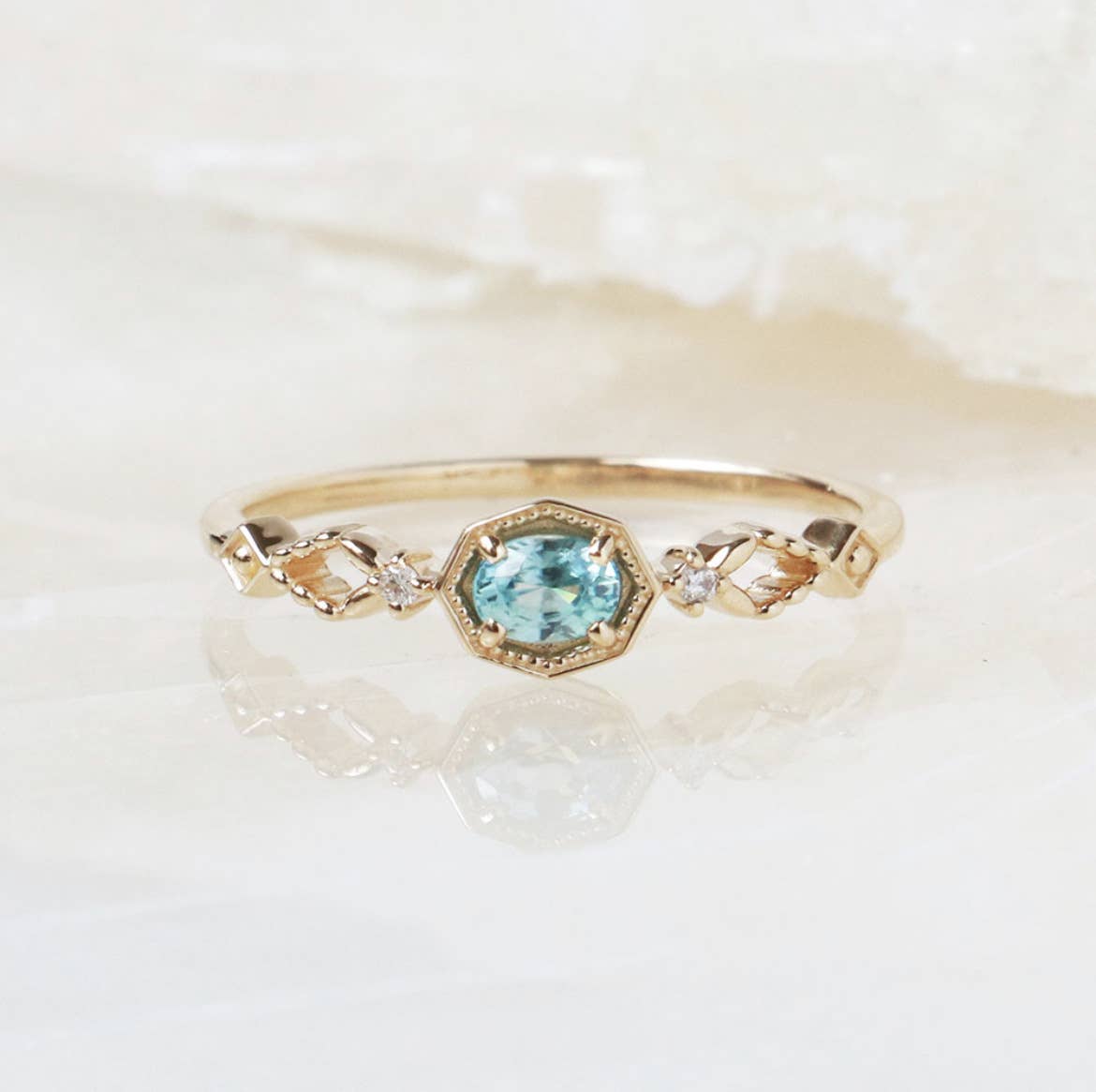 S925 Sterling Silver Apatite and White Zircon Ring: size N