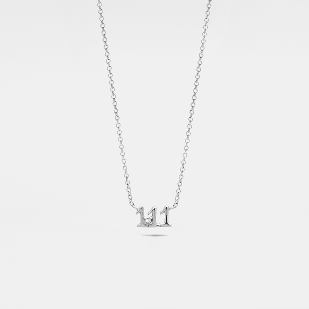 Dainty Angel Number Charm Necklace in 925 Sterling Silver: Silver / 111