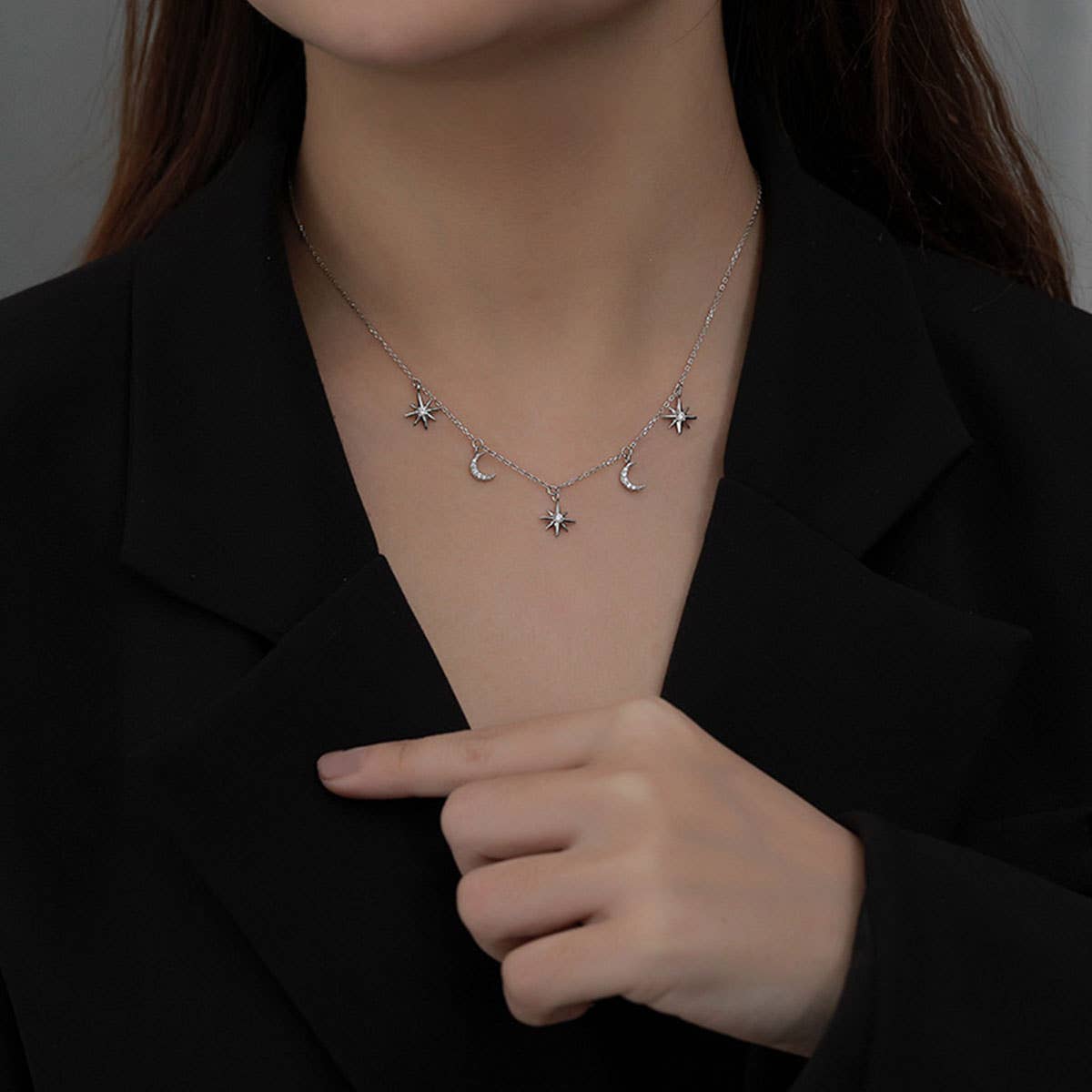S925 Sterling Silver Gold Star and Moon Necklace: Yellow Gold