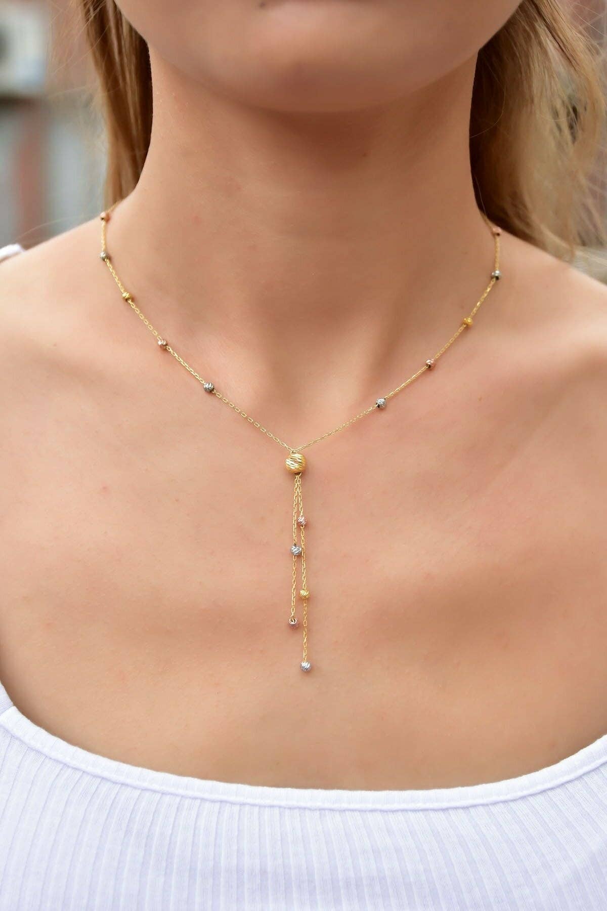 Women's 3-Color Doric Cluster 925 Sterling Silver Necklace: GOLD