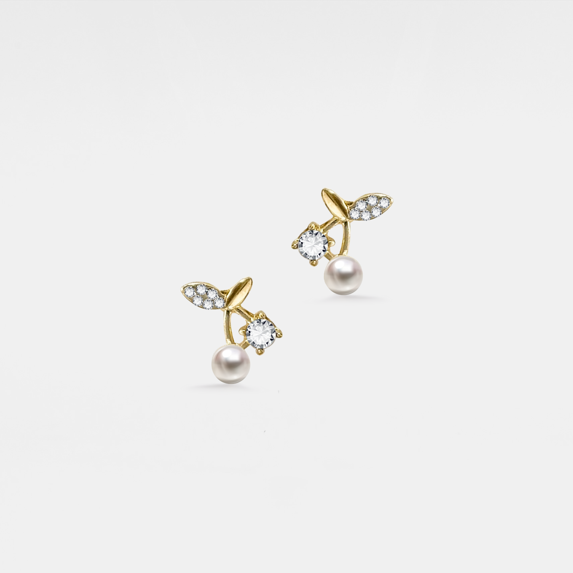 Dainty Pearl Cherry Stud Earrings in 925 Sterling Silver: Gold