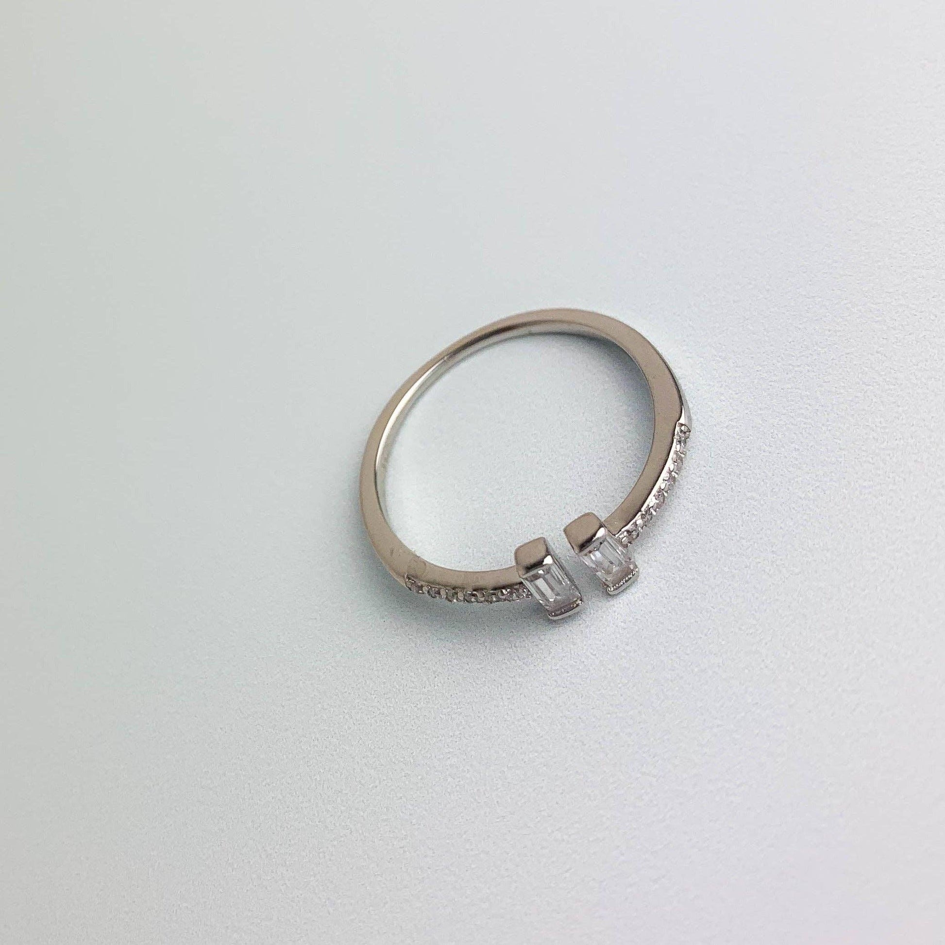Sterling Silver White Crystal Adjustable Ring