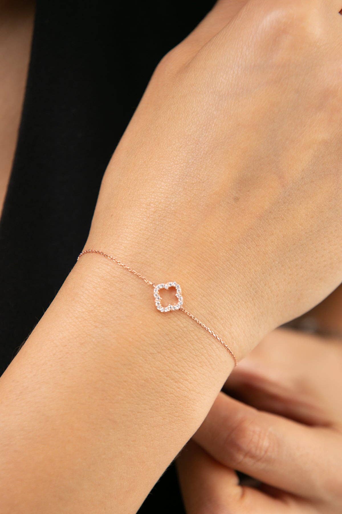 Women's 925 Sterling Silver Clover Bracelet: ROSE GOLD