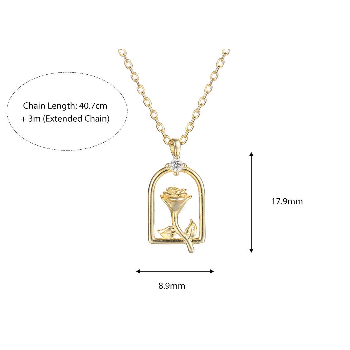 S925 Sterling Silver Rose Zircon Necklace