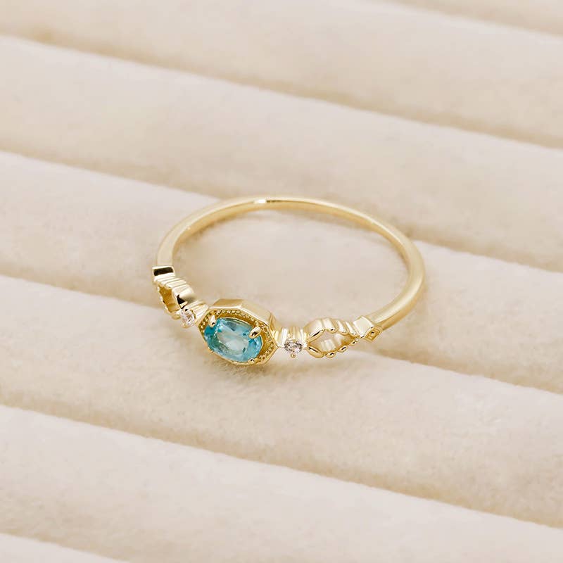 S925 Sterling Silver Apatite and White Zircon Ring: size N