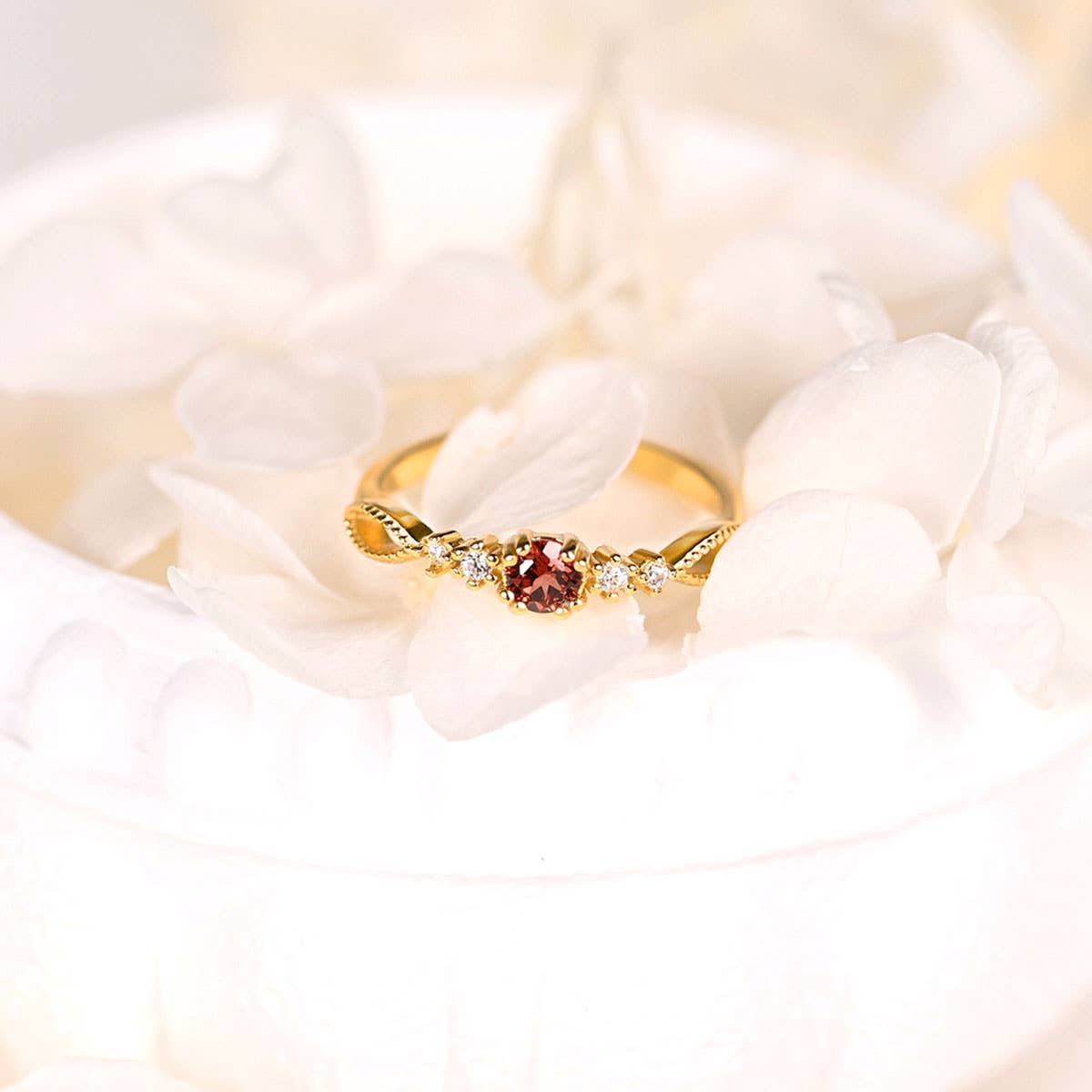 S925 Sterling Silver Red Garnet Ring