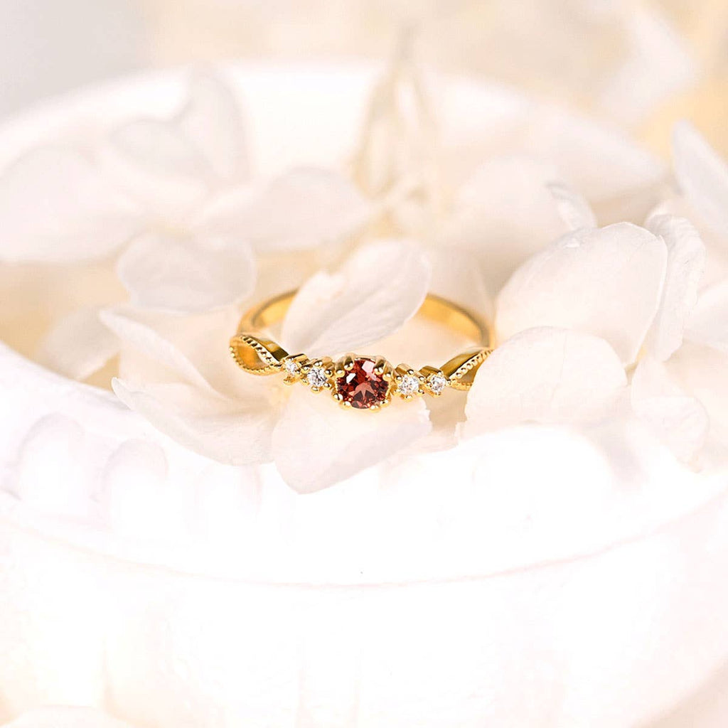 S925 Sterling Silver Red Garnet Ring