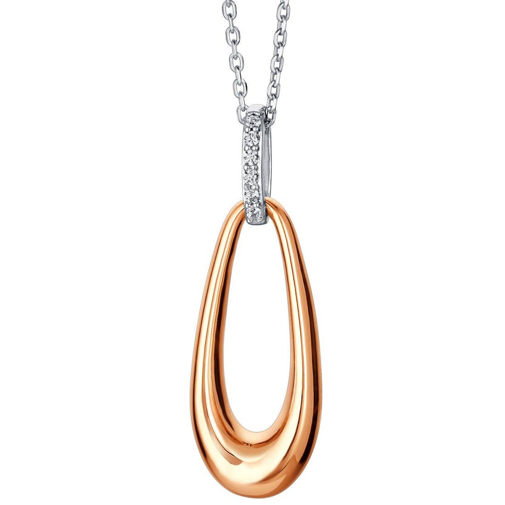 Rose-Tone Sterling Silver Organic Open Teardrop Pendant & 925 Sterling silver necklace