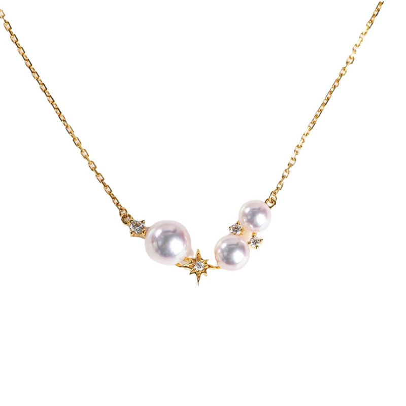 Dainty Star Pearl Pendent Necklace in 925 Sterling Silver: Gold