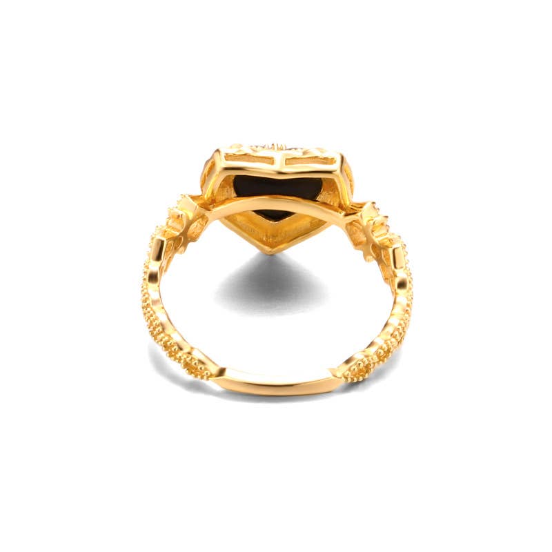 925 Sterling Silver Vintage Black Mother-of-pearl Heart Ring size P