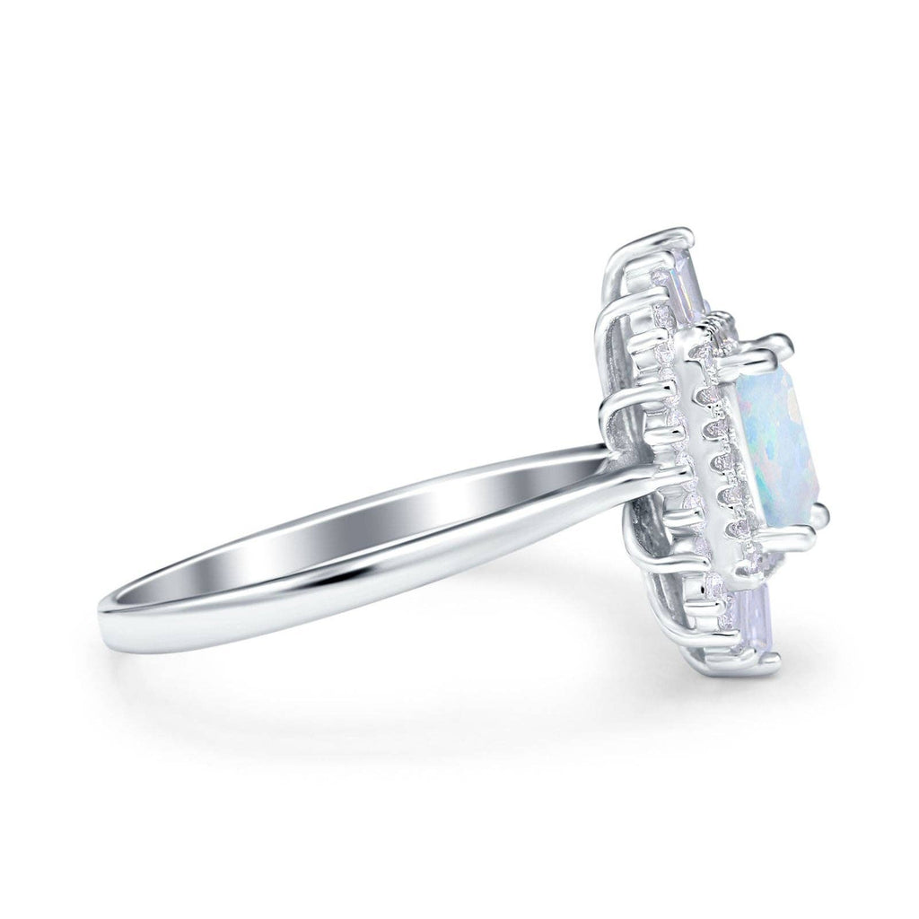 Emerald Cut Vintage Wedding Ring Lab Created White Opal: Lab Created White Opal /j1/2
