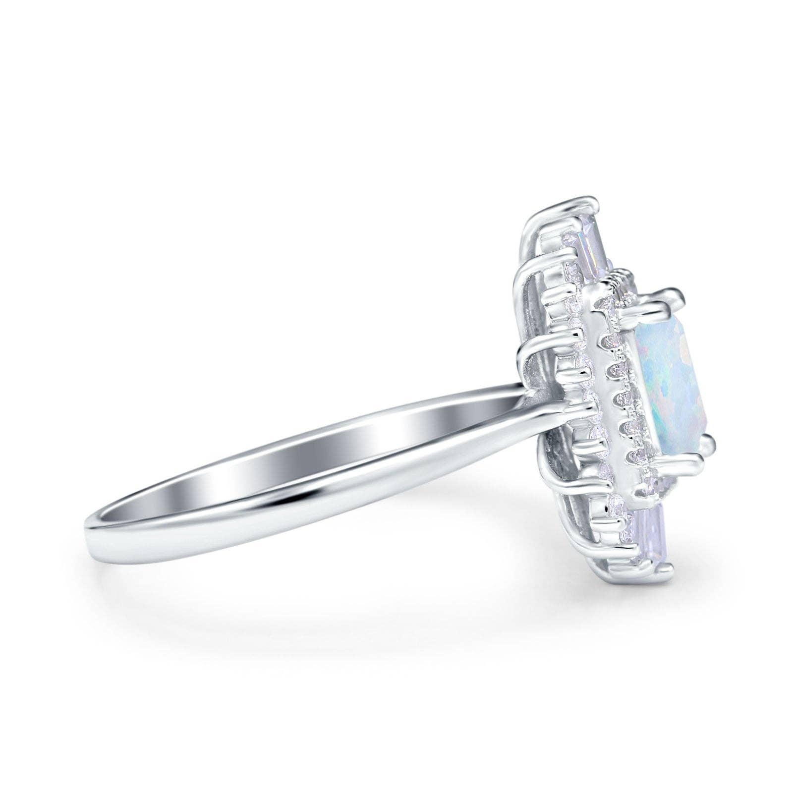 Emerald Cut Vintage Wedding Ring Lab Created White Opal: Lab Created White Opal /j1/2