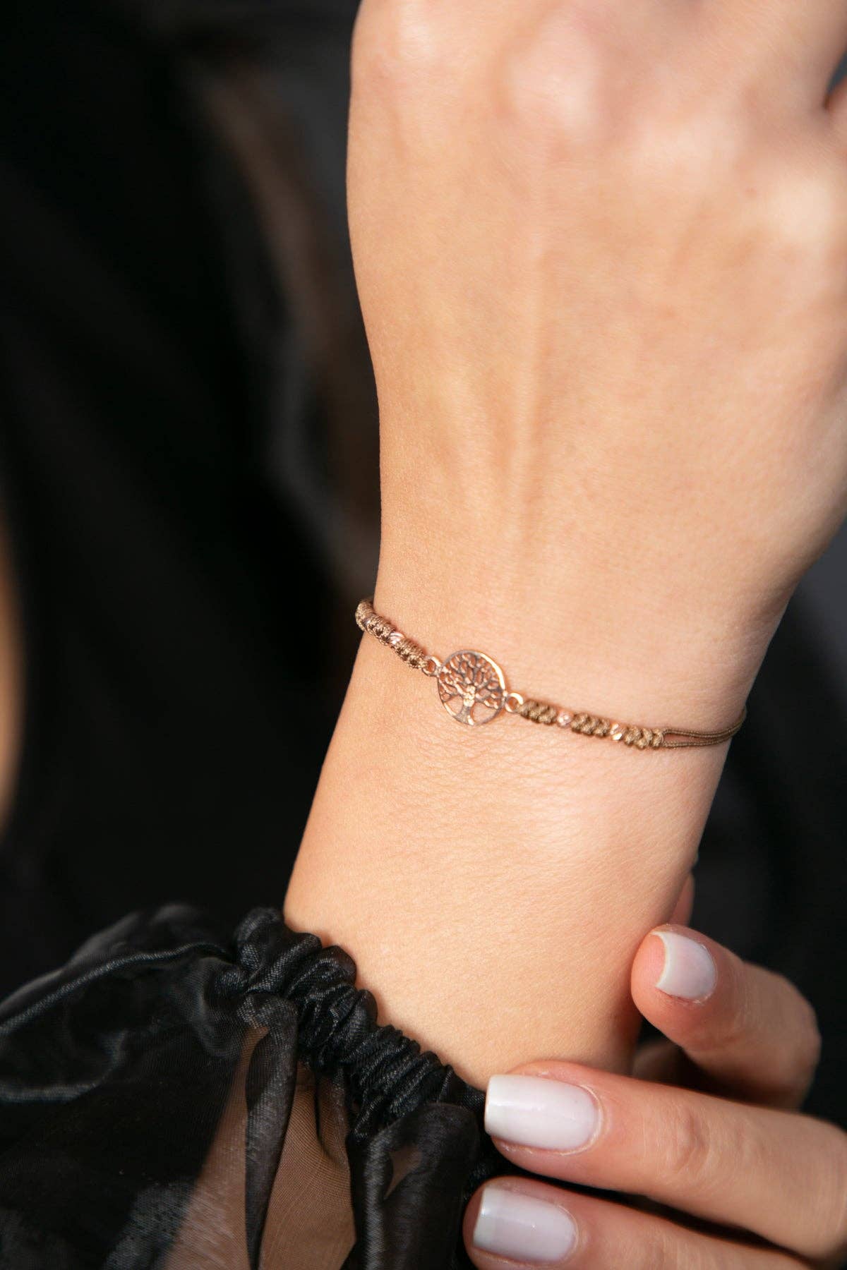 Women's 925 Sterling Silver Tree of Life Bracelet with Cord: GOLD