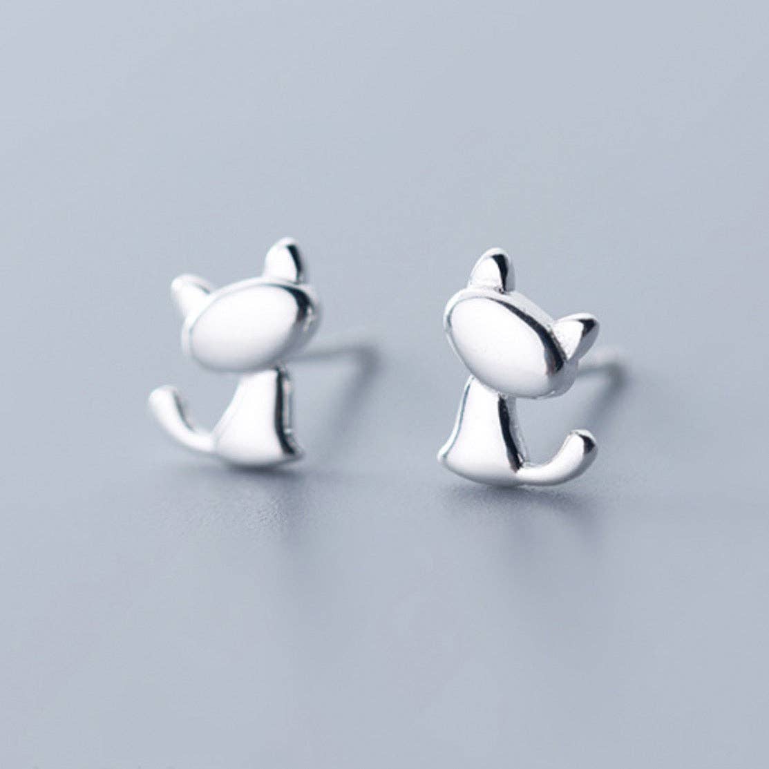 Sterling Silver Tiny Cat Silhouette Stud Earrings: Rose Gold