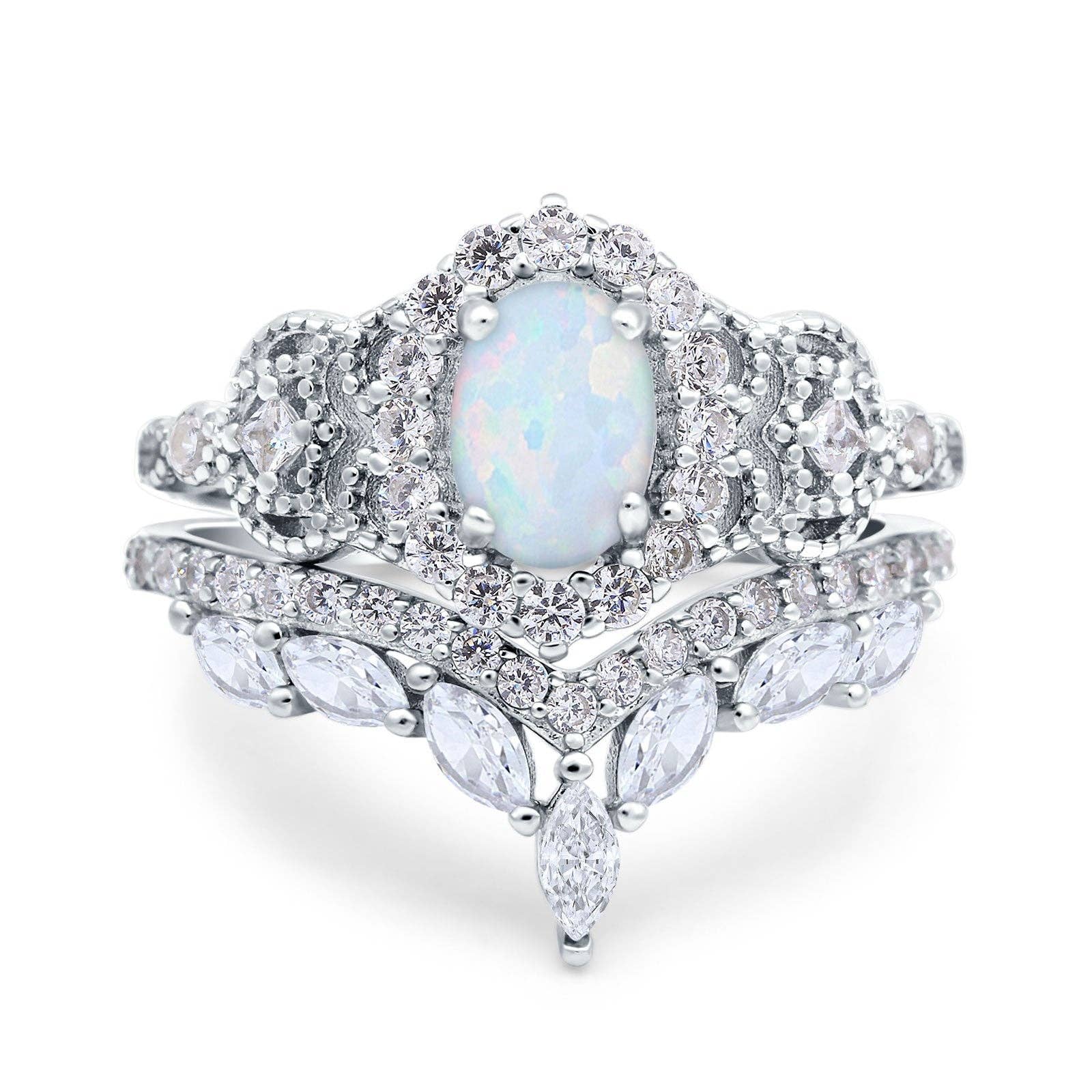 Oval Accent Vintage Lab Created White Opal Wedding Band Bridal Ring: Lab Created White Opal size o1/2