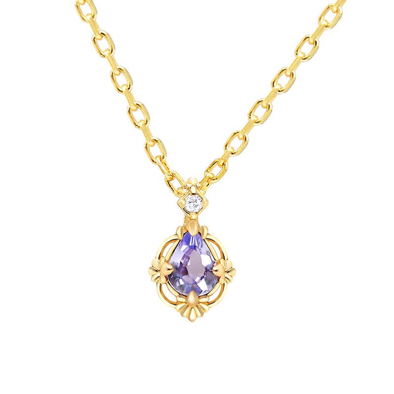 925 Sterling Silver 14K Gold Plated Tanzanite Ring Necklace: Necklace