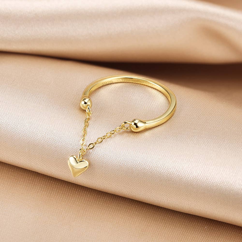 S925 Sterling Silver Plated 14k Gold Heart Shaped Ring: Yellow Gold size  N-M