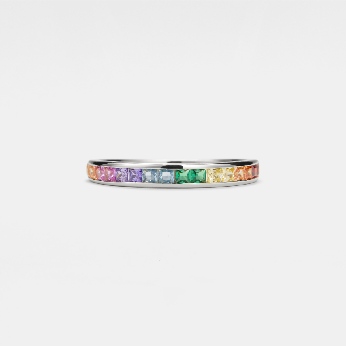 Rainbow Gemstone LGBT Wedding Ring in 925 Sterling Silver: Gold size P 1/2