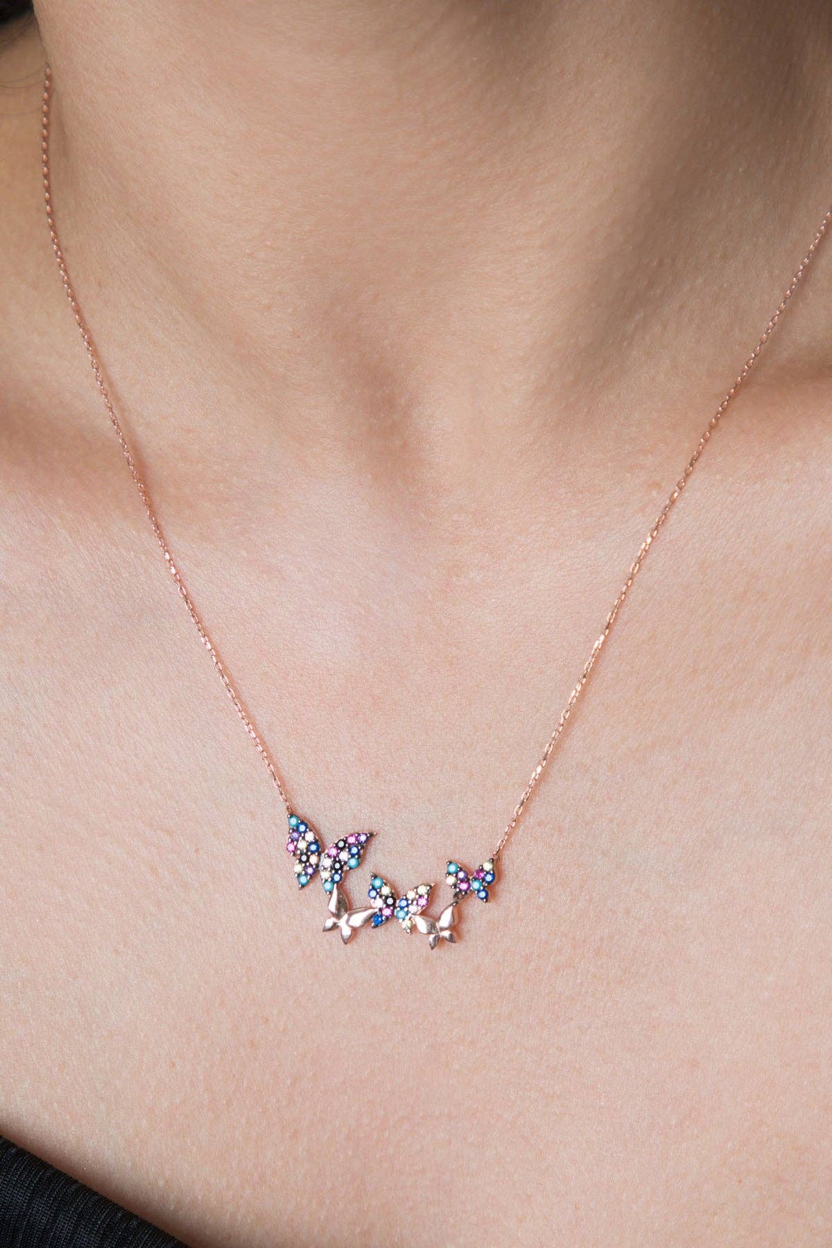 Women's Rose Gold Plated 925 Sterling Silver Butterfly Necklace: GOLD