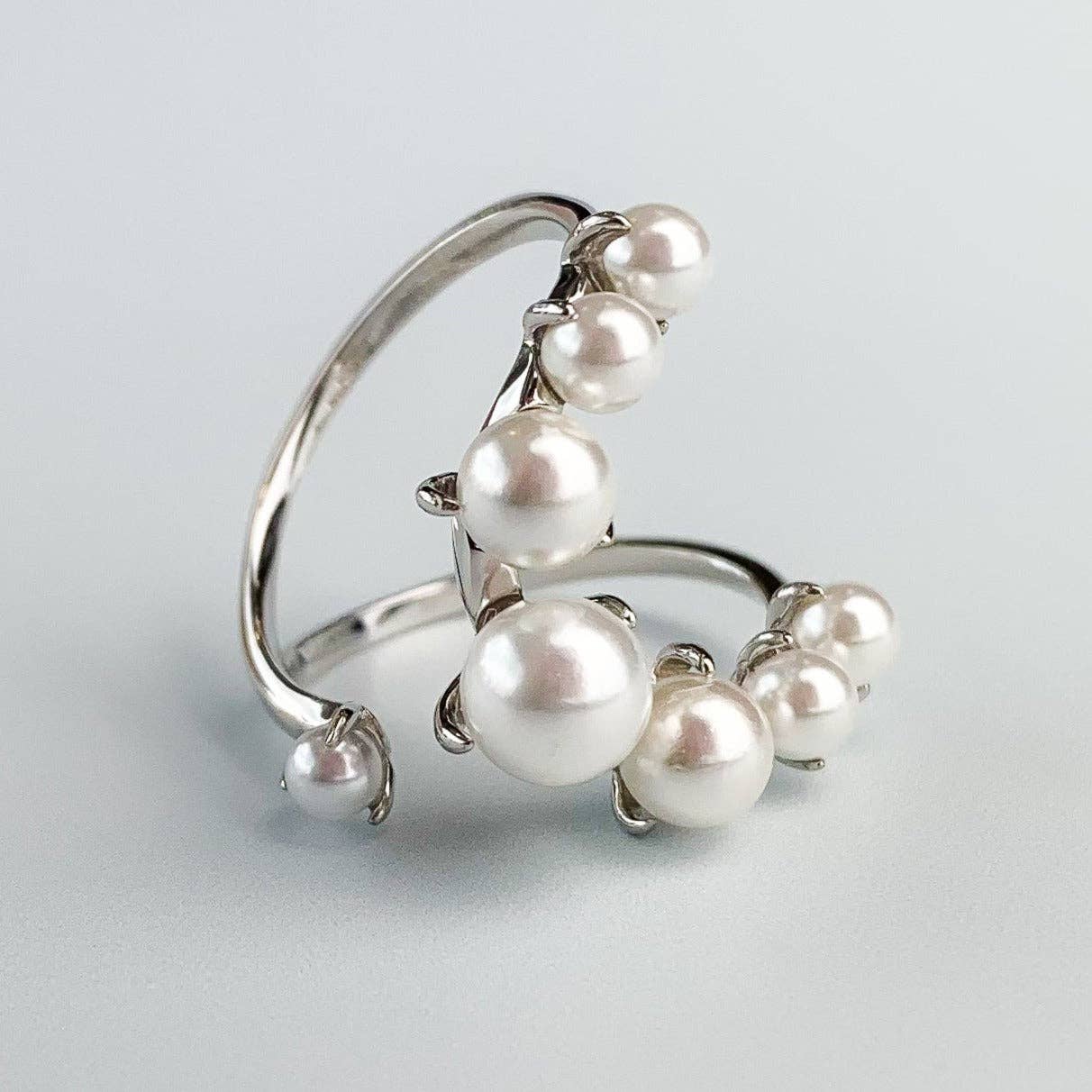 Sterling Silver Pearl Curved Open Ring
